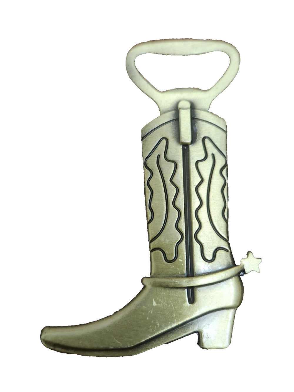 Vintage Style Cowboy Boot Bottle Opener Brass Tone Western Barware 3.5"